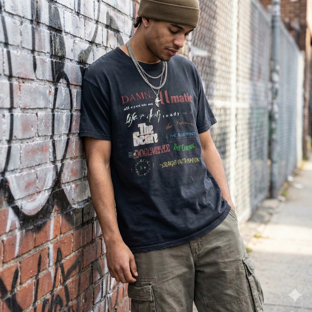 Classic Hip Hop Rap Albums Graphic T-Shirt Size Large Faded Black Kendrick Lamar